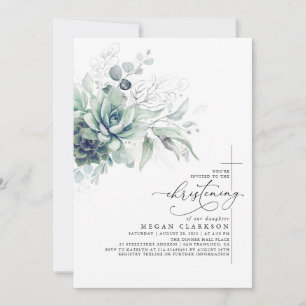 Succulent Greenery Leaves Elegant Christening Kaart