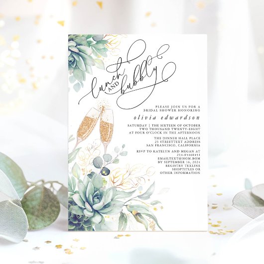 Succulent Greenery Lunch en Bubble Vrijgezellenfee Kaart