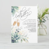 Succulent Greenery Lunch en Bubble Vrijgezellenfee Kaart (Staand voorkant)