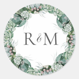 Succulent Greenery   Monogram envelop Ronde Sticker
