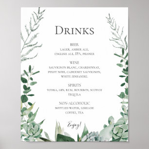 Succulent Greenery   Onderteken van het menu Drink Poster