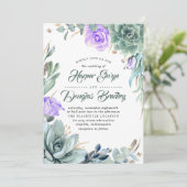 Succulent Greenery Paarse Floral Modern Wedding Kaart (Staand voorkant)