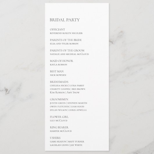 Succulent Greenery | Programma voor vaste weddensc Programmakaart (Achterkant)