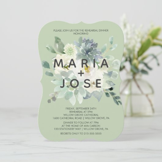 Succulent Greenery Rehearsal Dinner Kaart (Staand voorkant)