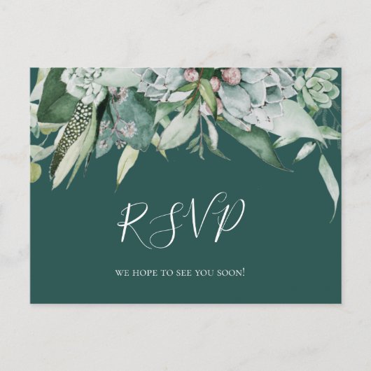Succulent Greenery | RSVP-Briefkaart met groen huw Briefkaart (Voorkant)