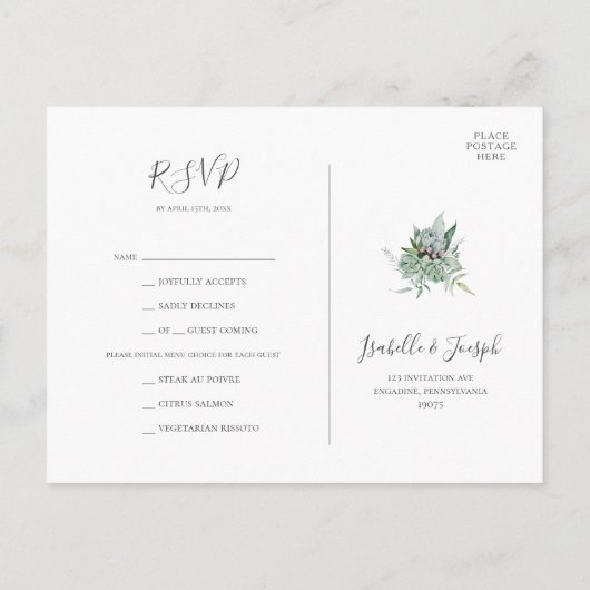 Succulent Greenery | RSVP-kaart voor keuze uit gro Briefkaart (Achterkant)