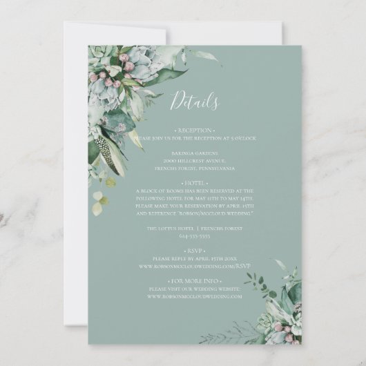 Succulent Greenery | Sage Green All-in-One Weddens Kaart (Achterkant)