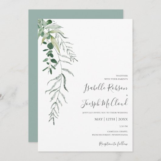 Succulent Greenery | Sage Green Casual Wedding Kaart (Voorkant / Achterkant)