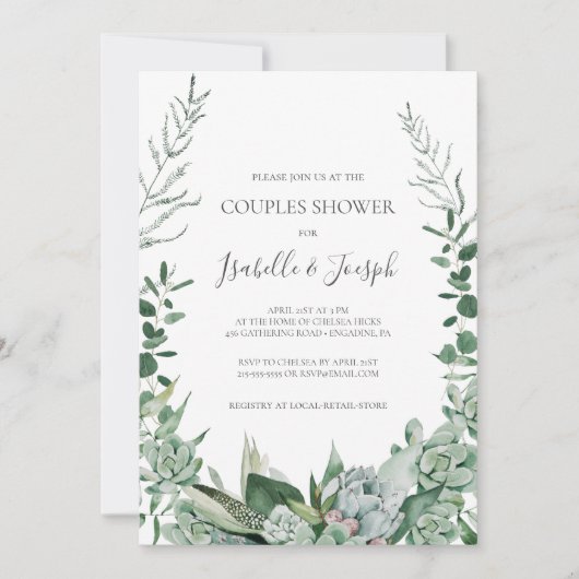 Succulent Greenery | Sage Green Couples Shower Kaart (Voorkant)
