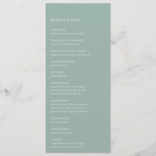 Succulent Greenery Sage Green Flat Wedding Program Programmakaart (Achterkant)