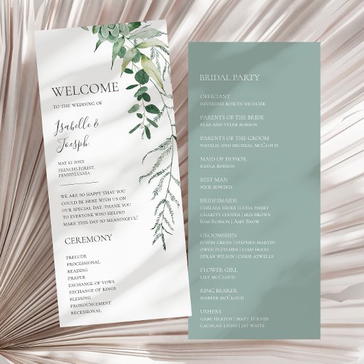 Succulent Greenery Sage Green Flat Wedding Program Programmakaart