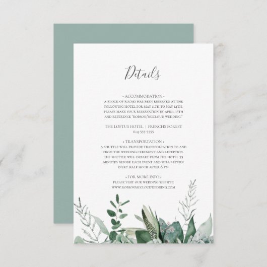 Succulent Greenery | Sage Green-gegevens Informatiekaartje (Voorkant / Achterkant)