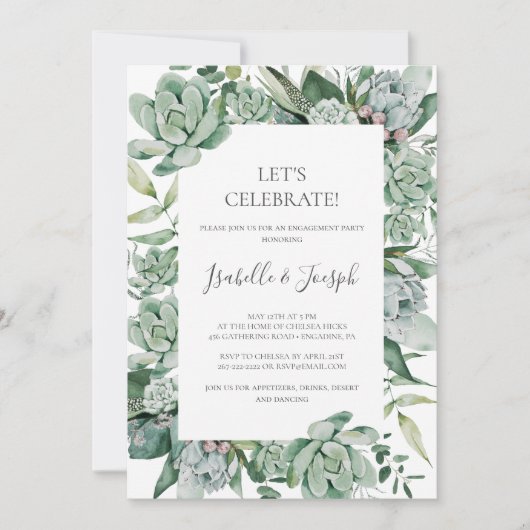 Succulent Greenery | Sage Green Let's celebrate in Kaart (Voorkant)