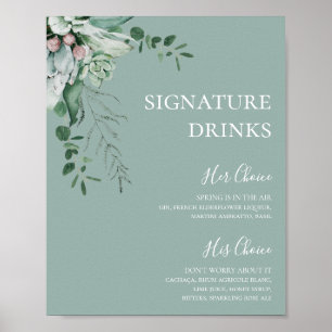 Succulent Greenery   Sage Green Signature Drinken Poster