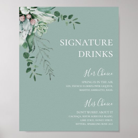 Succulent Greenery | Sage Green Signature Drinken Poster (Voorkant)
