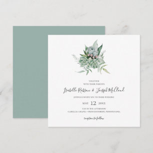 Succulent Greenery   Sage Green Square Wedding Kaart