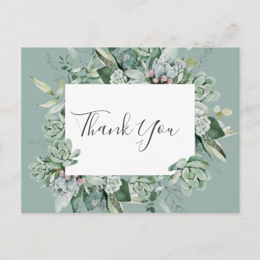 Succulent Greenery | Sage Green Wedding Bedankt Briefkaart (Voorkant)