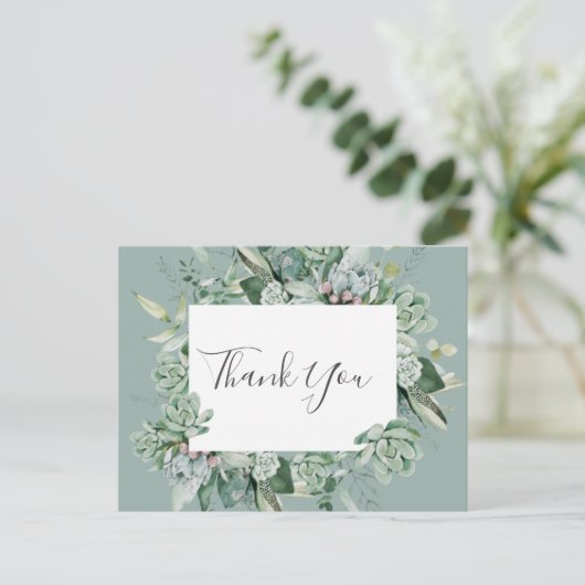 Succulent Greenery | Sage Green Wedding Bedankt Briefkaart (Staand voorkant)