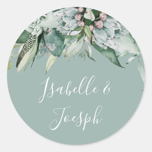 Succulent Greenery | Sage Wedding Envelope-zegels Ronde Sticker (Voorkant)