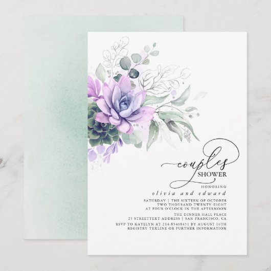 Succulent Greenery Silver Boho Couples Shower Kaart (Voorkant / Achterkant)