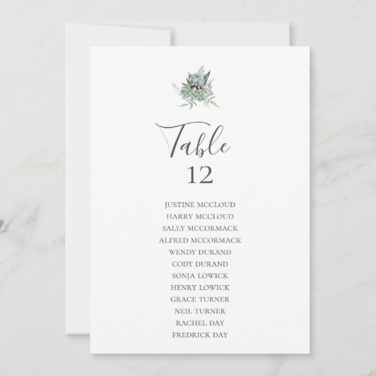 Succulent Greenery | Tabel aantal zitplaatsen (Voorkant)