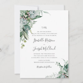 Succulent Greenery | Traditioneel monogram huwelij Kaart