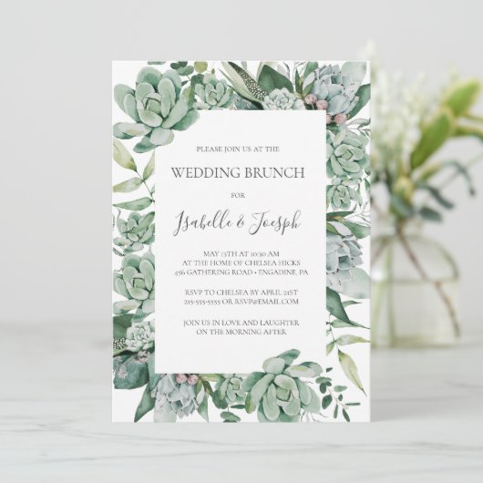 Succulent Greenery | Uitnodiging voor bruiloft Bru (Staand voorkant)