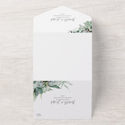 Succulent Greenery | Verzegeling en Verzending All In One Uitnodiging (Buitenkant)