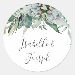 Succulent Greenery   Weddenschap-envelopzegels Ronde Sticker