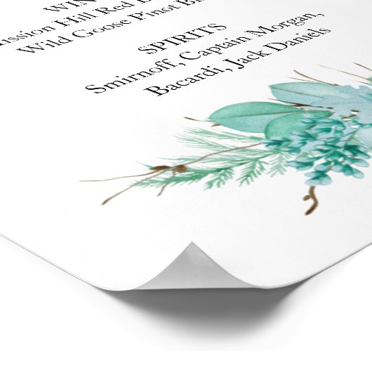 Succulent Greenery Wedding Bar Menu Drink Sign Poster (Hoek)