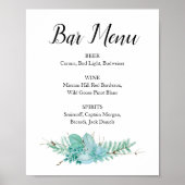 Succulent Greenery Wedding Bar Menu Drink Sign Poster (Voorkant)