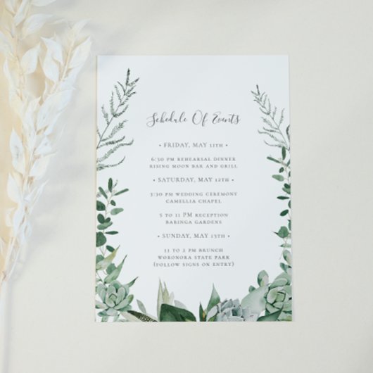 Succulent Greenery Wedding Schedule of Events Kaar Informatiekaartje