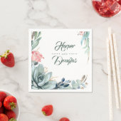 Succulent groen blad en roze rozenbloem servet (Insitu)