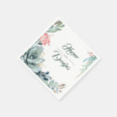 Succulent groen blad en roze rozenbloem servet (Hoek)