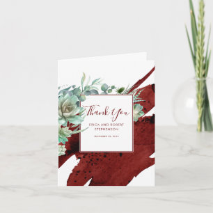 Succulent groen Bourgondië rood modern dank u Bedankkaart