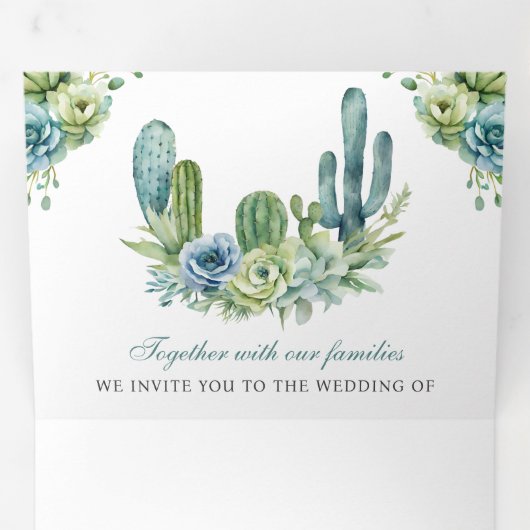 Succulent Groen Cactus Foto QR Code Huwelijk Drieluik Uitnodiging (Binnenzijde eerst)