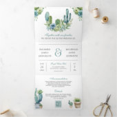 Succulent Groen Cactus Foto QR Code Huwelijk Drieluik Uitnodiging (Binnen)