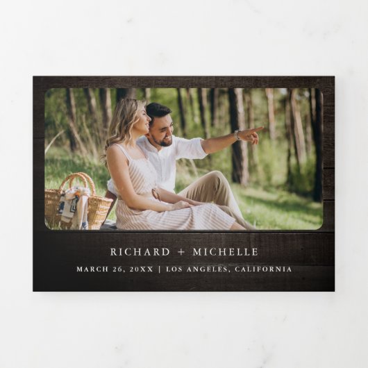 Succulent Groen Cactus Hout QR Code Huwelijk Drieluik Uitnodiging (Cover)