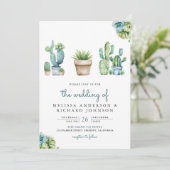Succulent groen Cactus Pots Alles in één bruiloft Kaart (Staand voorkant)