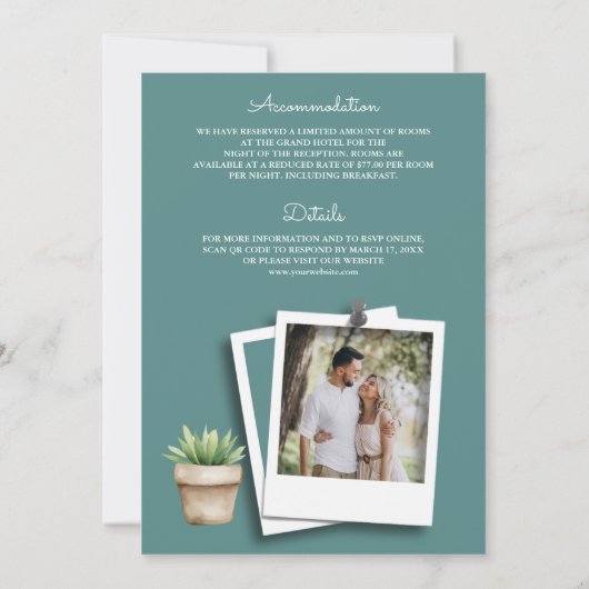 Succulent groen Cactus Pots Alles in één bruiloft Kaart (Achterkant)