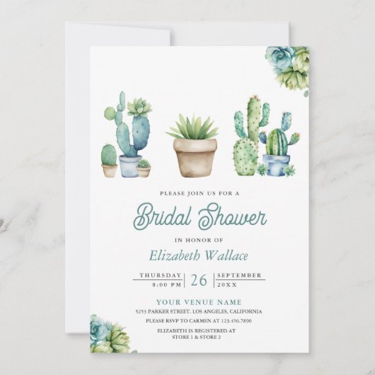 Succulent Groen Cactus Pots Foto Vrijgezellenfeest Kaart (Voorkant)