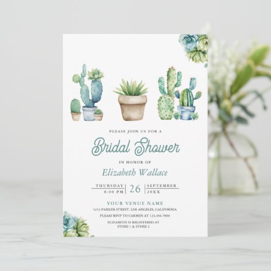 Succulent Groen Cactus Pots Foto Vrijgezellenfeest Kaart (Staand voorkant)