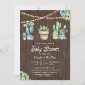 Succulent Groen Cactus Pots Hout Baby shower Kaart (Voorkant)