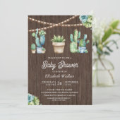Succulent Groen Cactus Pots Hout Baby shower Kaart (Staand voorkant)