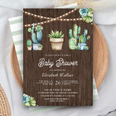 Succulent Groen Cactus Pots Hout Baby shower Kaart
