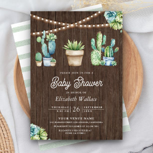 Succulent Groen Cactus Pots Hout Baby shower Kaart