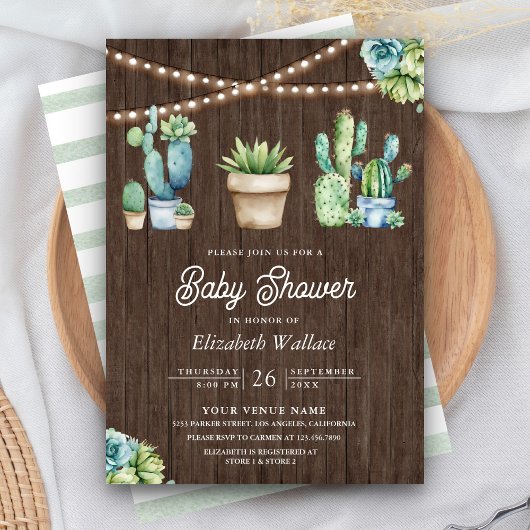 Succulent Groen Cactus Pots Hout Baby shower Kaart