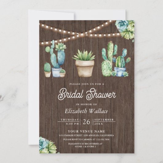 Succulent Groen Cactus Pots Hout Vrijgezellenfeest Kaart (Voorkant)