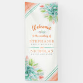 Succulent groen sinaasappel bruiloft kunst welkom spandoek (Verticaal)