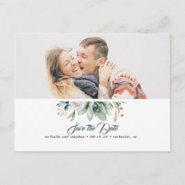 Succulent groen wit roos de datum opslaan foto aankondigingskaart